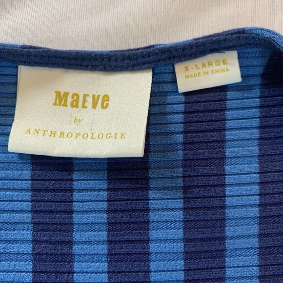 Anthropologie Maeve Bisevo Ribbed Blue Tank Dress Striped Maxi Dress Size XL - Picture 11 of 15